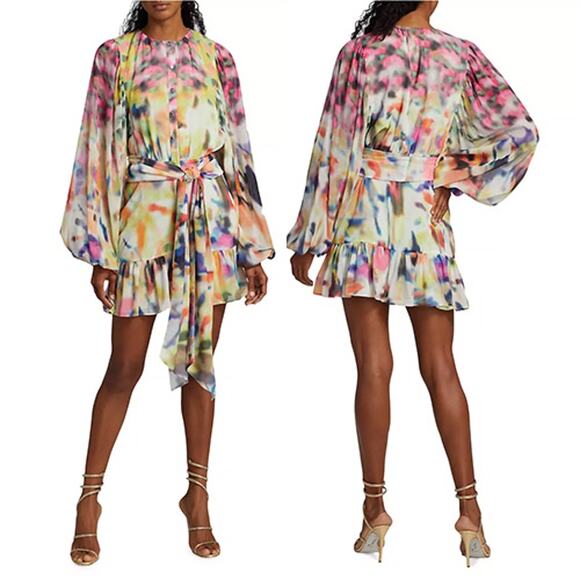 NWT Alexis Leonie Belted Abstract-Print Mini Dress Iridescent Size: Large - Picture 9 of 10